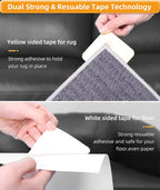 Home Techpro 12 Pcs Gripper For Rug For Hardwood Floors, Double Sided Reusable Under Rug Carpet Tape Stickers, Rug Anti Slip Gri