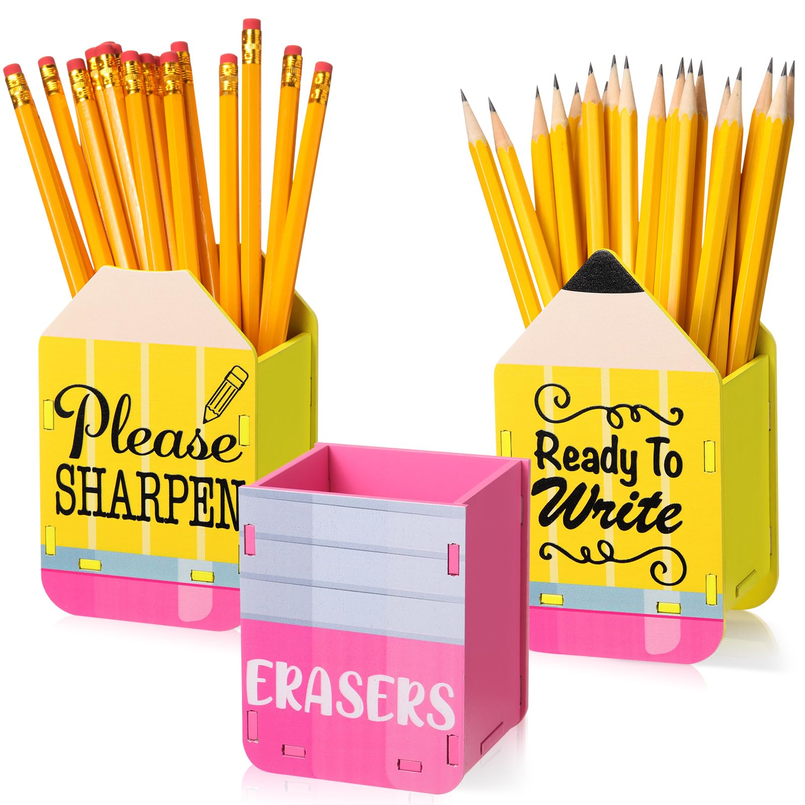 Doublefill 3 Pcs Sharp And Dull Pencil Holder Eraser Pencil Buckets Wooden Pencil Shaped Pencil Holder Pencil Dispenser For Back