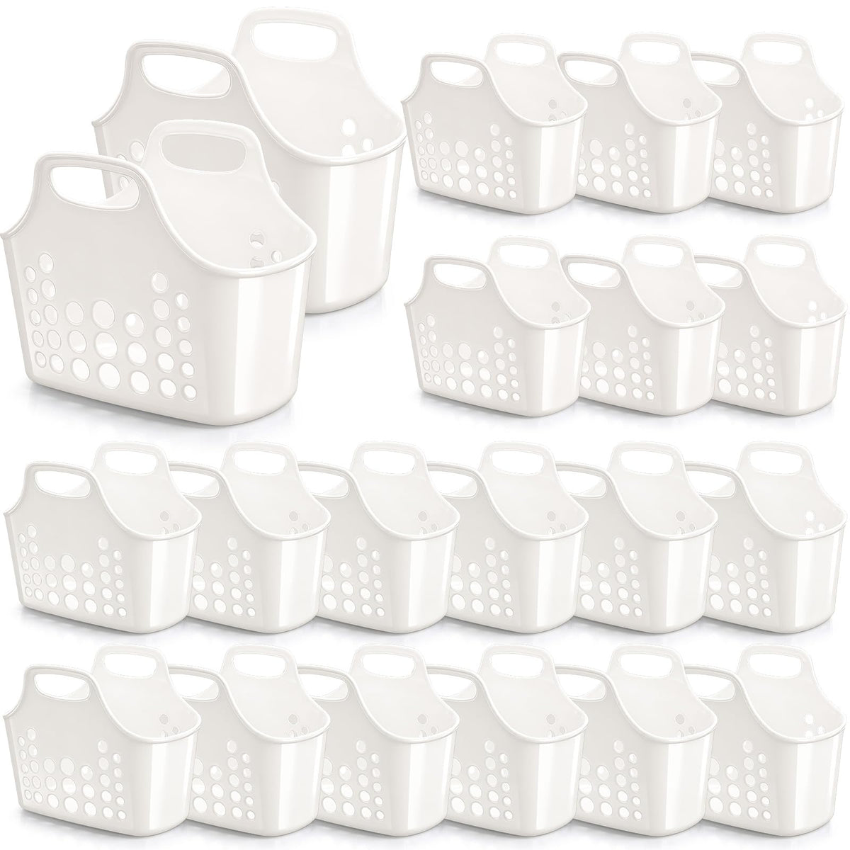 Nuogo 20 Pack Plastic Baskets with Handles Portable Caddy, White