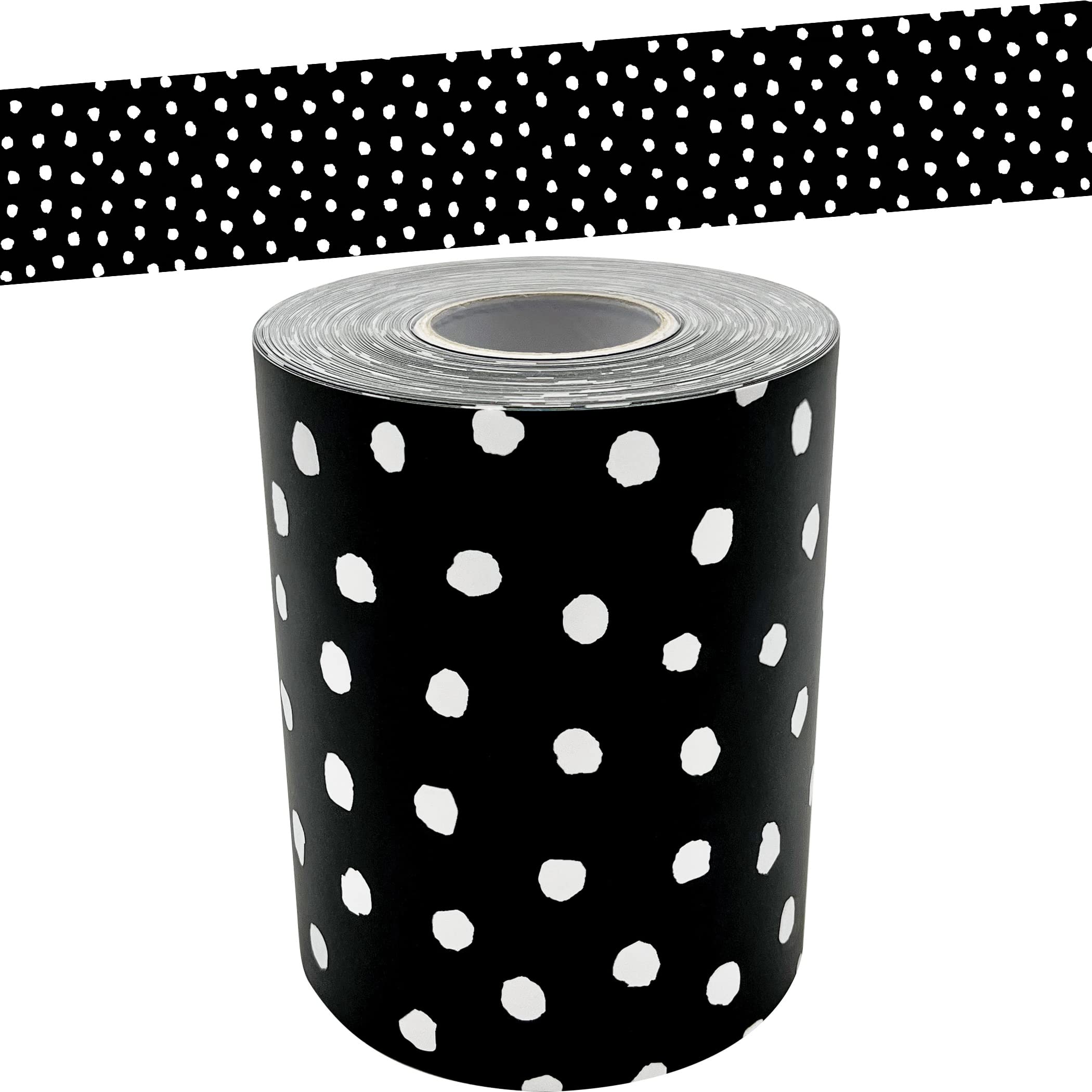 Teacher Created Resources White Painted Dots On Black Straight Rolled Border Trim (Tcr8911)
