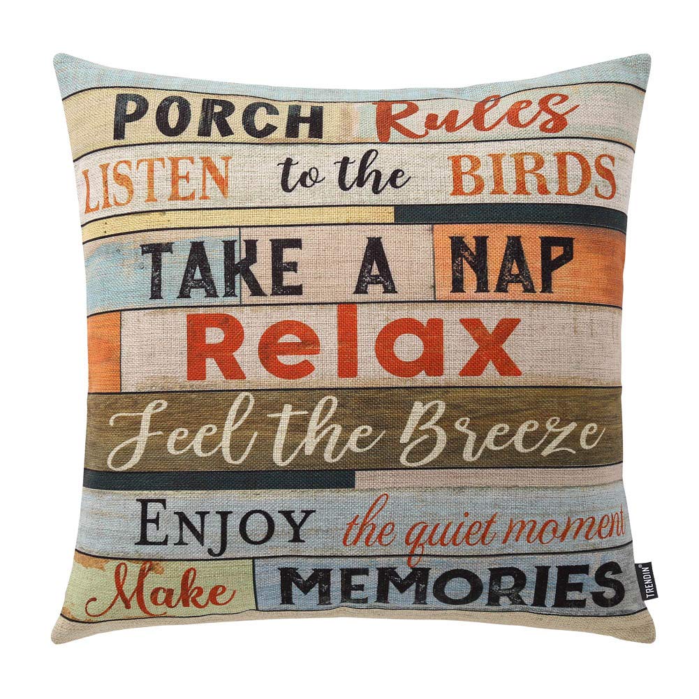 Trendin Square Pillow Cover - 18 X 18 Inch Decorative Throw Pillowcase, Porch Rules Pl240Tr