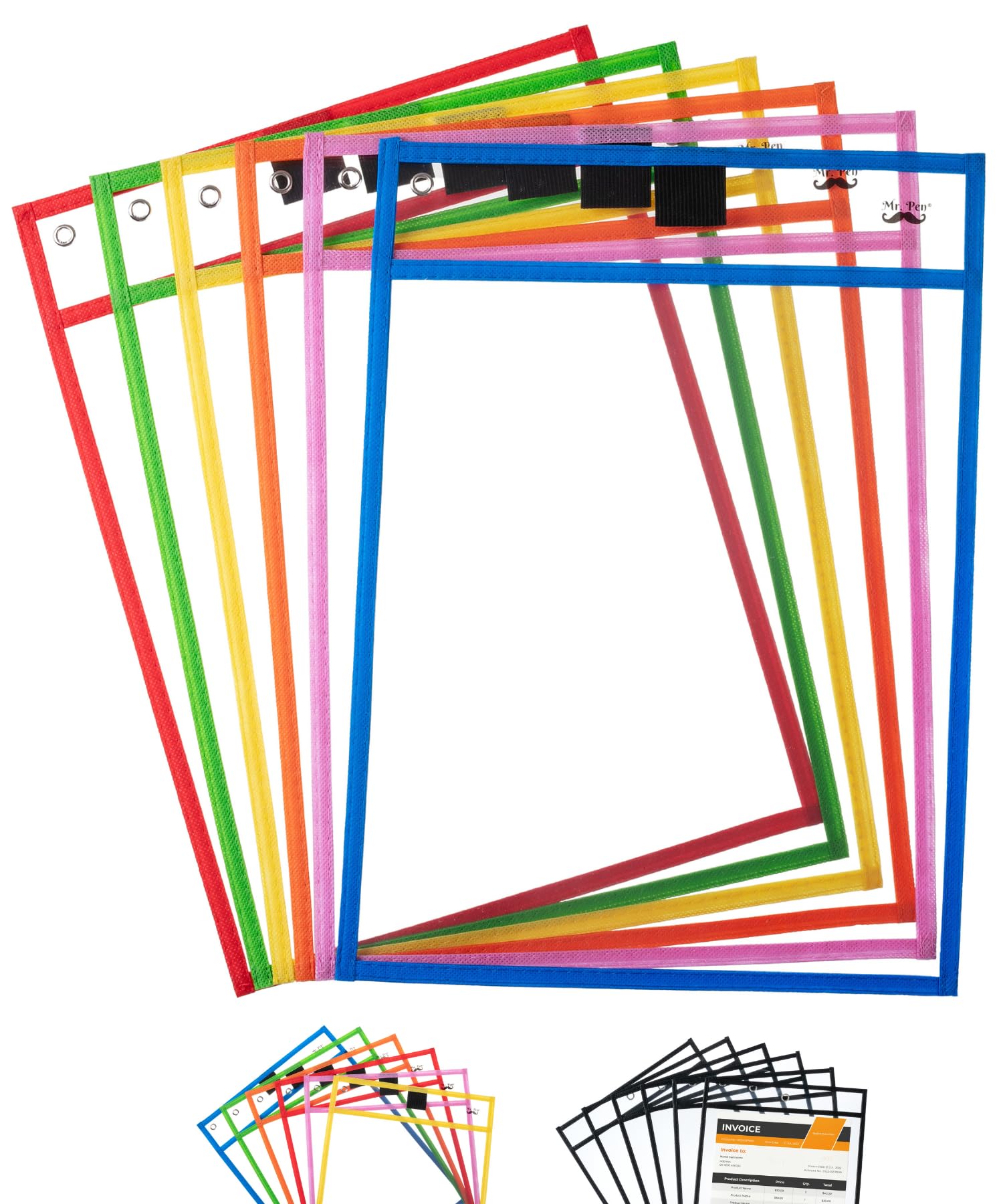 Mr. Pen- Dry Erase Pocket Sleeves, 10 X 14 Inch, 6 Pack, Colorful, Plastic,Reusable, Clear, Classroom Sleeves