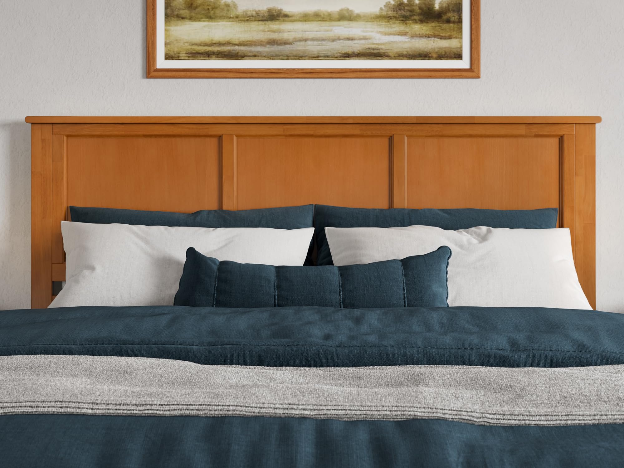 Afi, Charlotte King Solid Wood Low Profile Platform Bed With Matching Footboard, Light Toffee