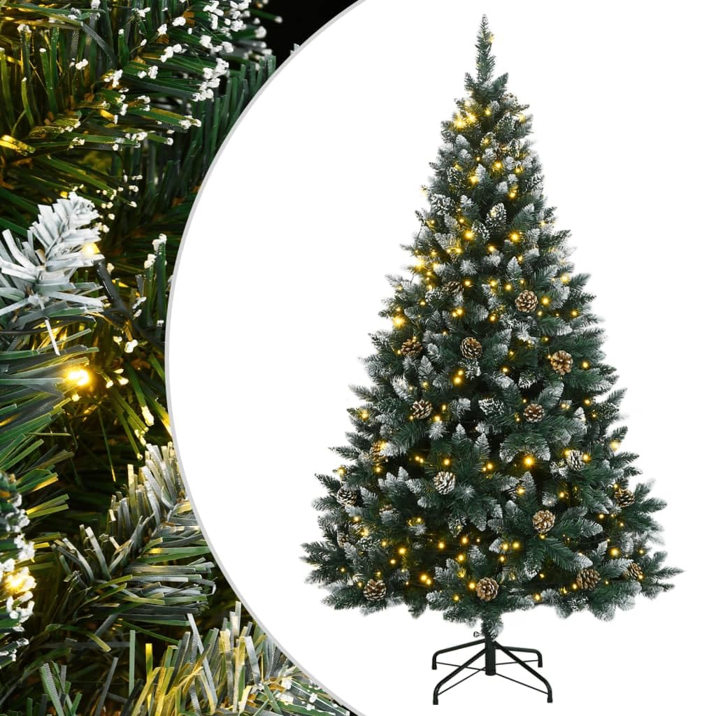 vidaXL Artificial Christmas Tree with Stand - 150 LED Lights, 47.2&quot; Tall - Green with White Snow Decoration