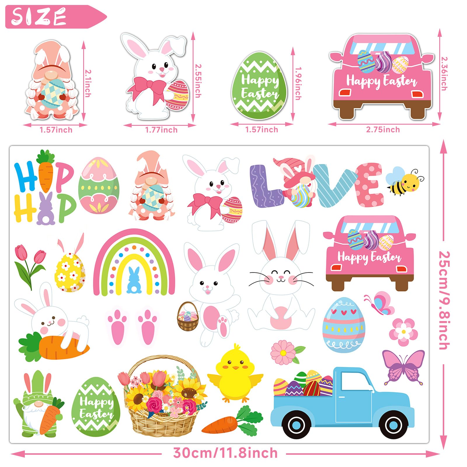 Marforever 50Pcs Easter Removable Reusable Window Decals, Thick Gel Clings For Adults Kids, Spring Party Supplies, Multicolor Fo