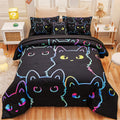 Tasselily Cute Cat Comforter Set (Black1, Full6Pcs)