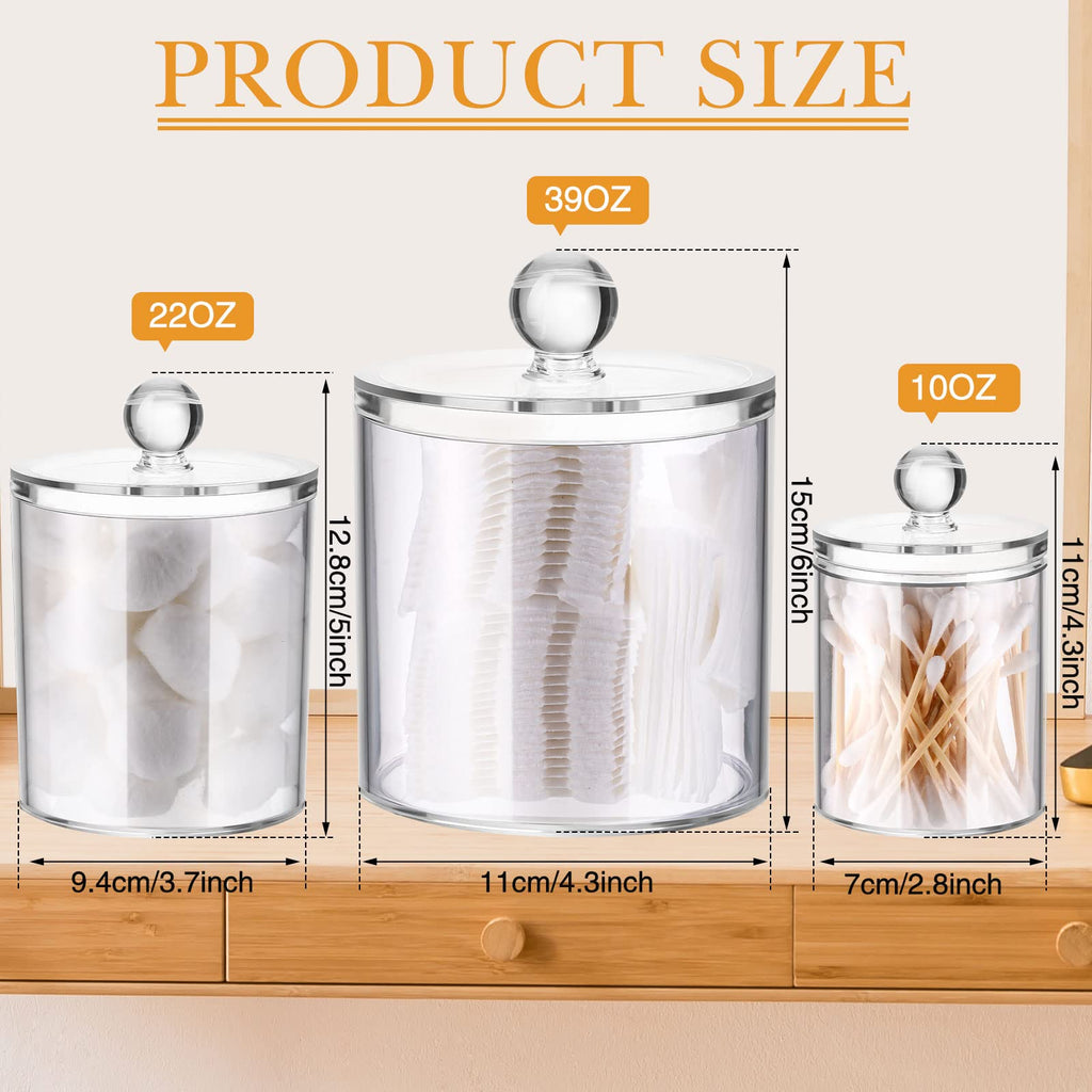 9 Pack Acrylic Holder Dispenser Plastic Apothecary Jars With Lids For Cotton Ball, 10/22/39 Oz Clear Plastic Storage Jars Floss