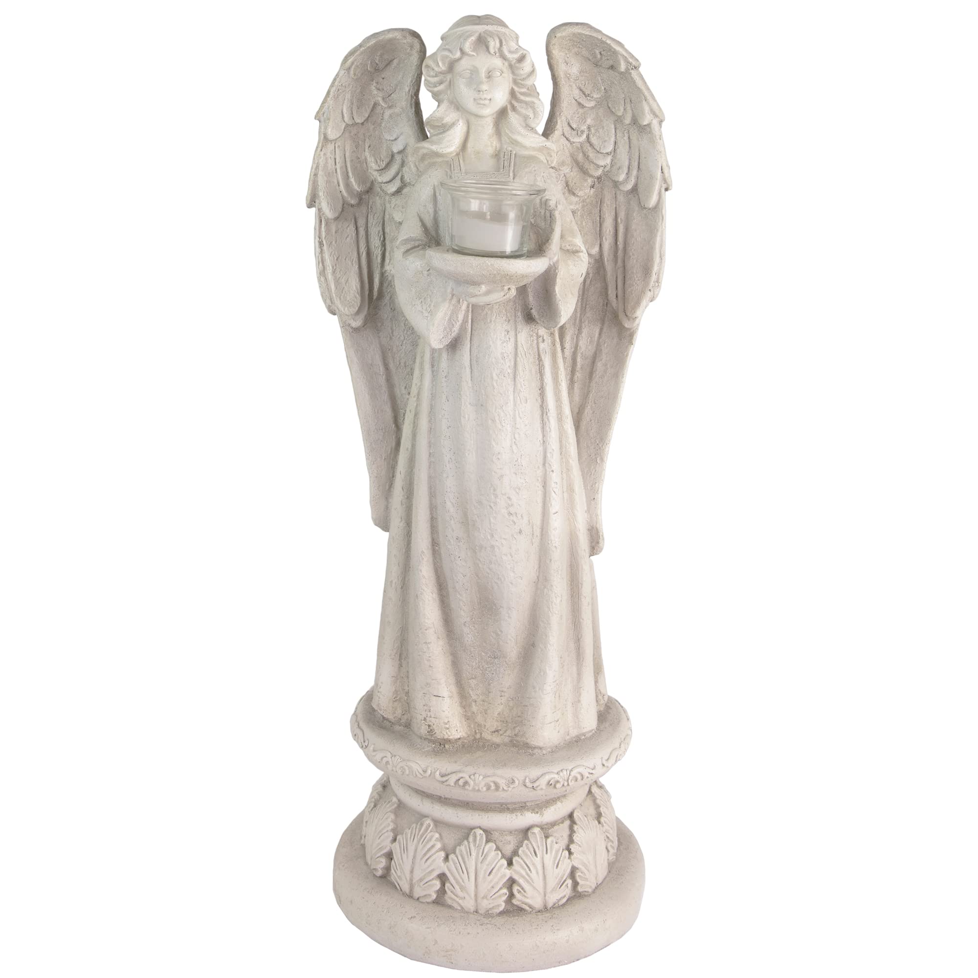Northlight Standing Religious Angel With Bird Bath Votive Candle Holder Outdoor Garden Statue, 22.5', Gray