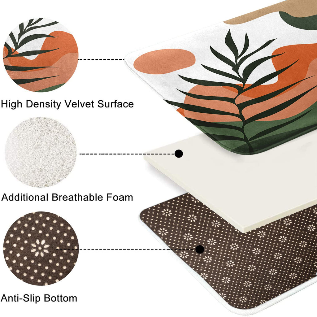 Tayney Boho Mid Century Shower Curtain Set With Toilet Lid Cover And Non-Slip Rugs, Abstract Sun Mountain Plants 4 Pcs Modern Sh