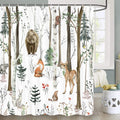 JAWO Rustic Forest Shower Curtain, Wildlife Bear Shower Curtain Farmhouse Woodland Shower Curtain Cabin Lodge Shower Curtain, Wo