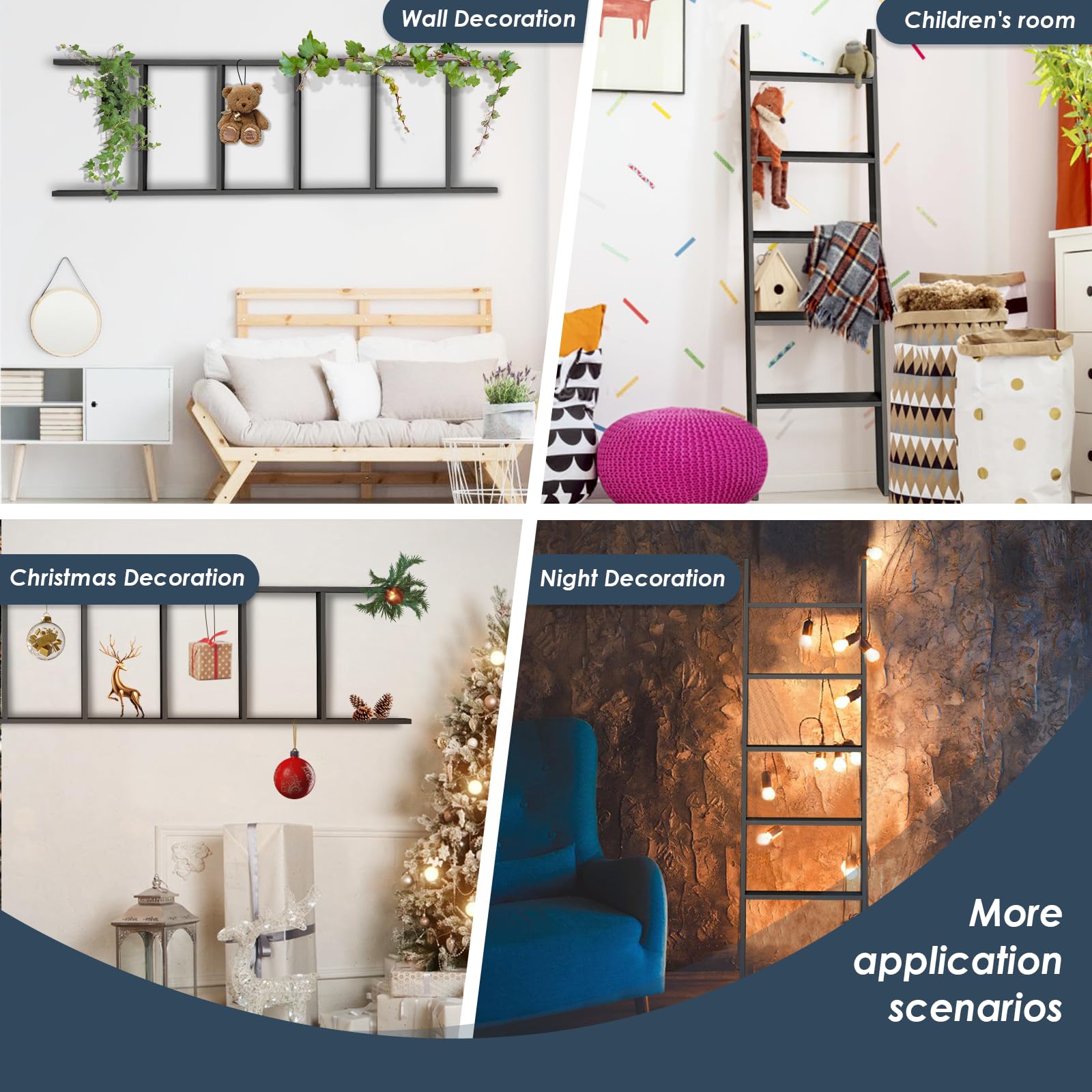 5-Tier Blanket Ladder Wooden, Non-Folding 4.8Ft(57.5'') Blanket Quilt Towel Holder Rack Decorative Ladder, Easy Assembly, Rustic