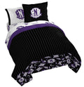 Jay Franco Wednesday Addams Queen Comforter Set - 7 Piece Bedding Includes Sheet Set & Pillow Covers - Black And Grey Stripes Su