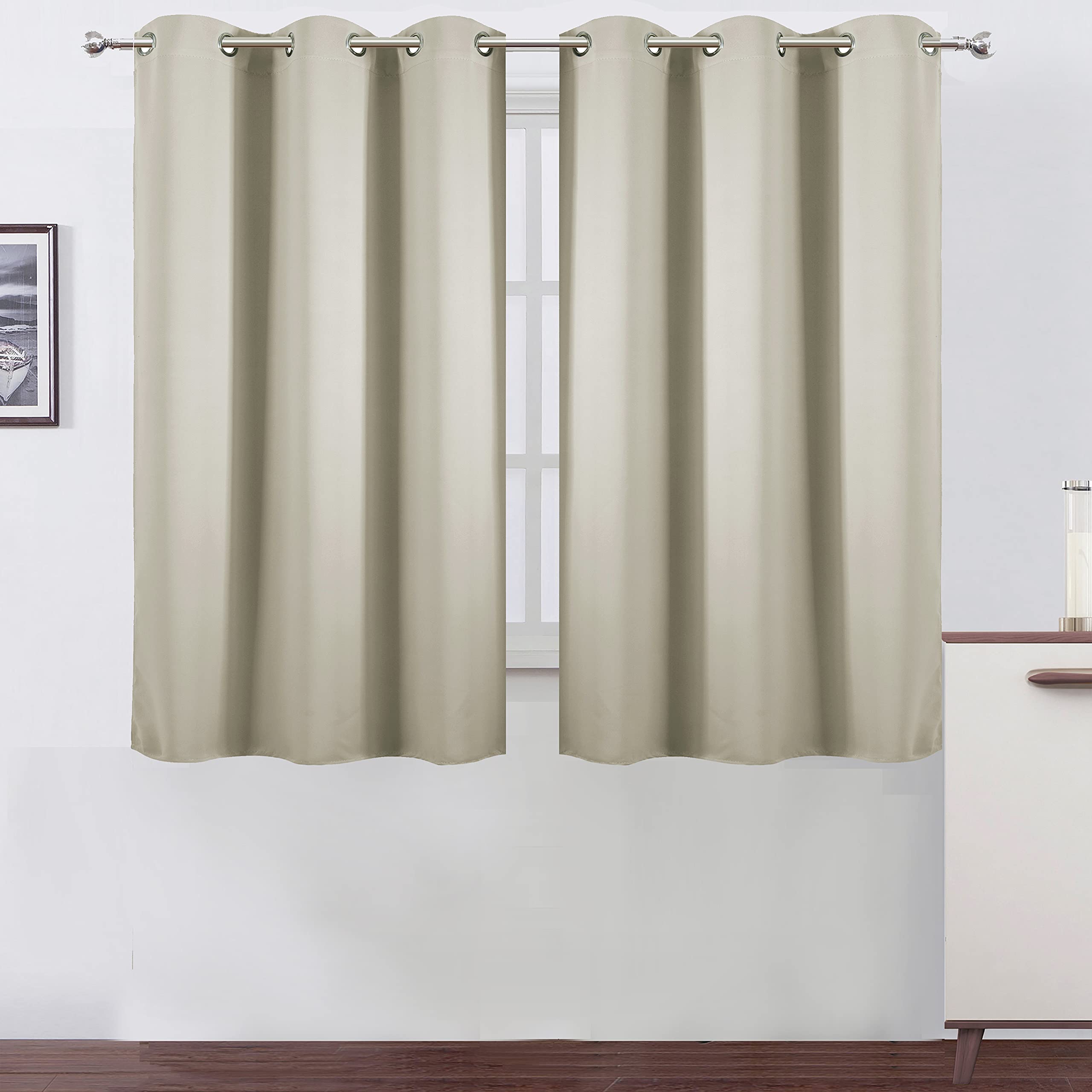 Lemomo Light Beige Thermal Blackout Curtains/42 X 63 Inch/Set Of 2 Panels Room Darkening Curtains For Bedroom
