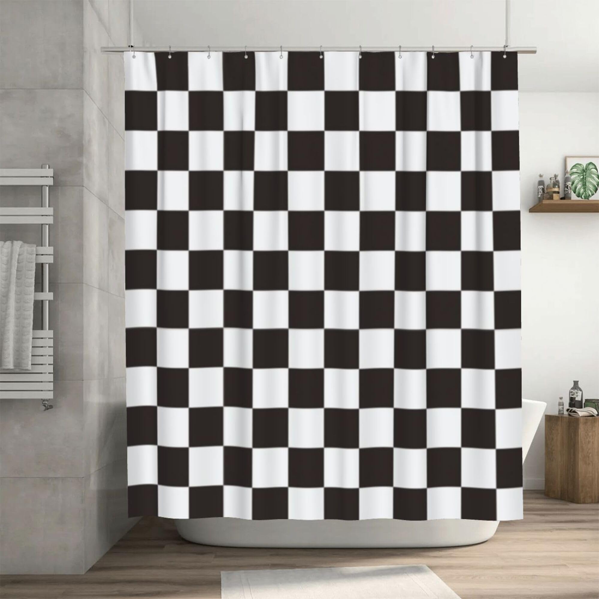 Ohocut Checkered Shower Curtain, Black And White Shower Curtains For Bathroom, Cute Retro Checkerboard Shower Curtain Vintage Ae