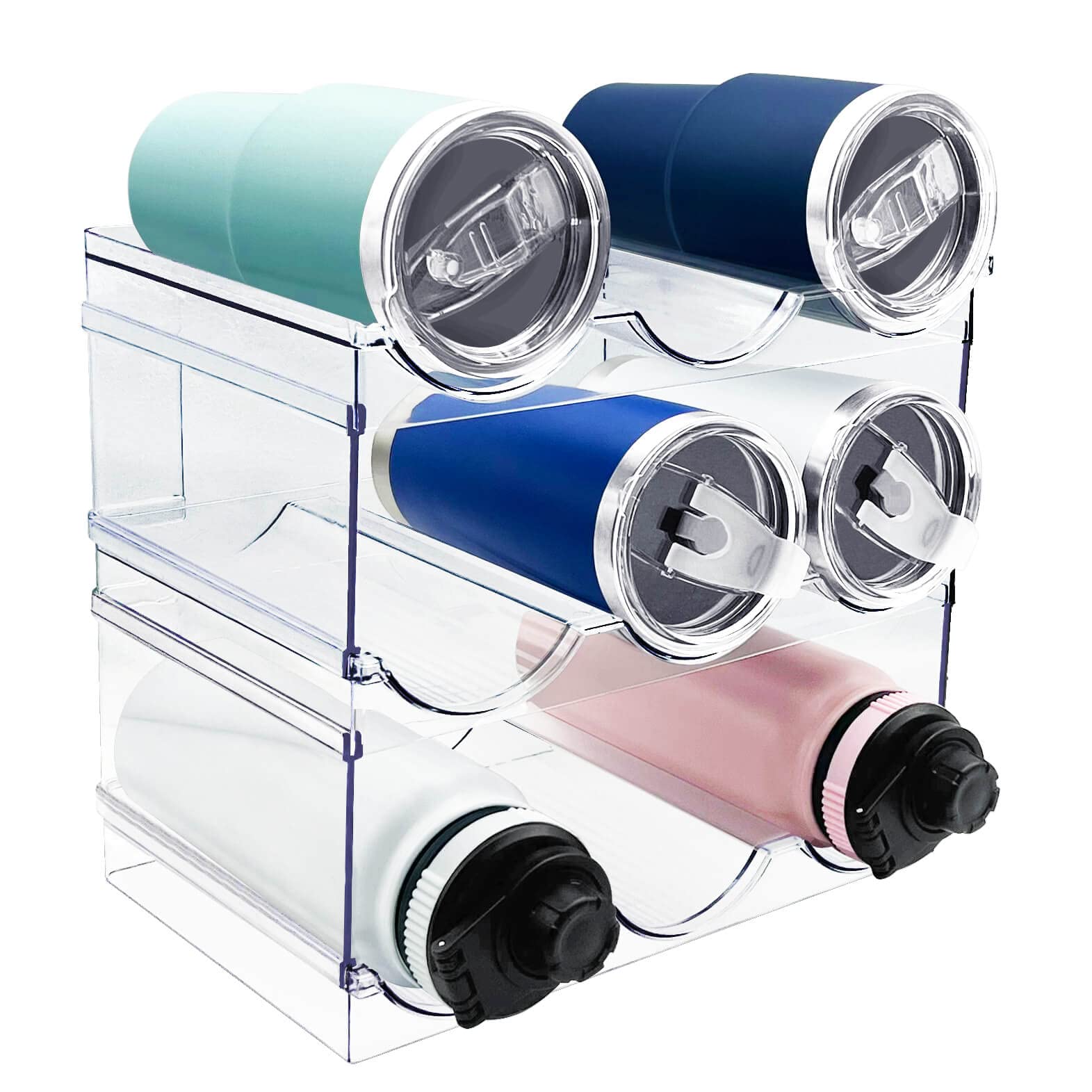 Spaclear 3 Pack Water Bottle Organizer, Stackable Kitchen Home Organization And Storage Rack, Plastic Cup Storage Organizer For