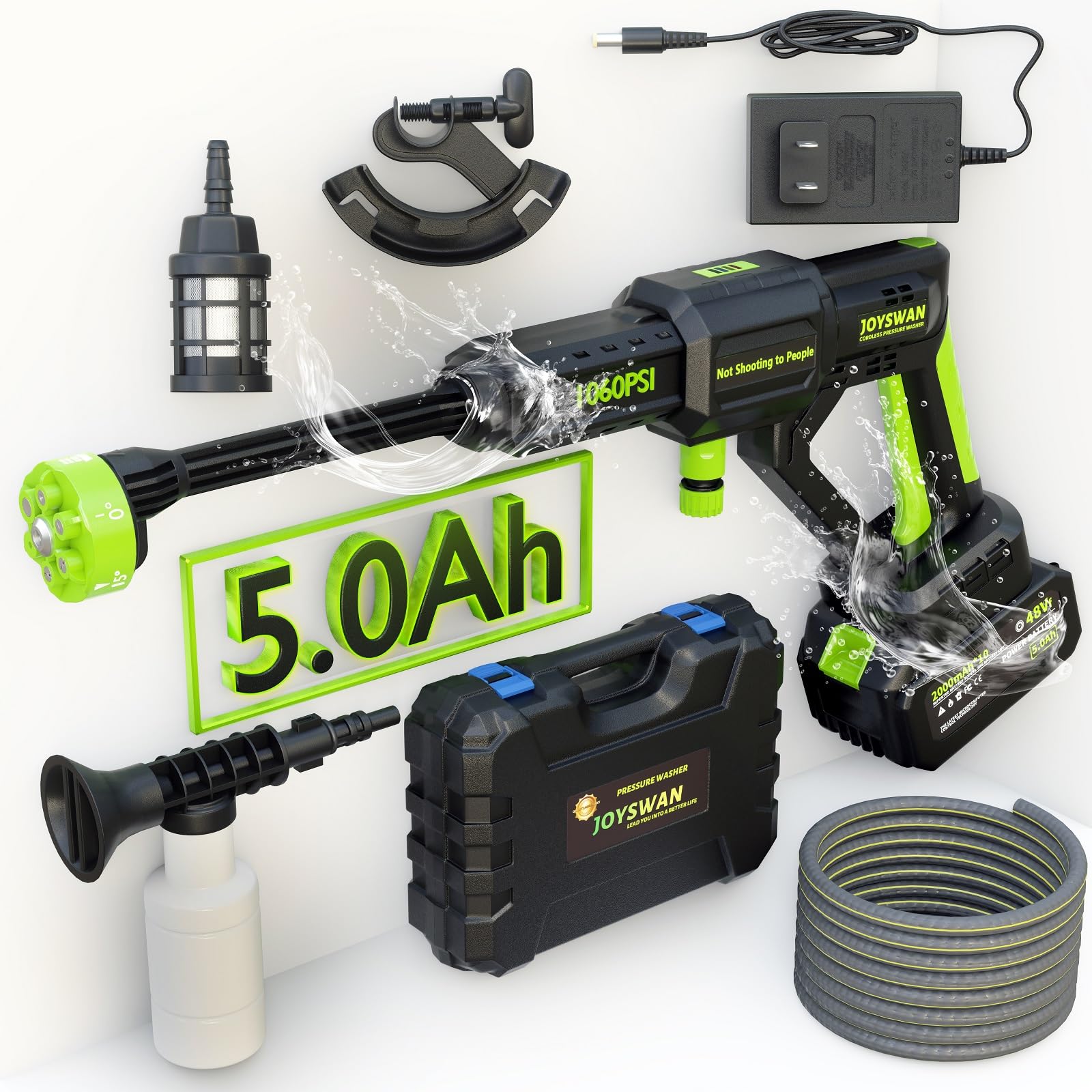 Cordless Pressure Washer,1060 Psi Battery Power Washer With 5.0Ah Superpower Battery, 3 Speed Adjustment/2.8 Gpm, 6-In-1 Nozzle