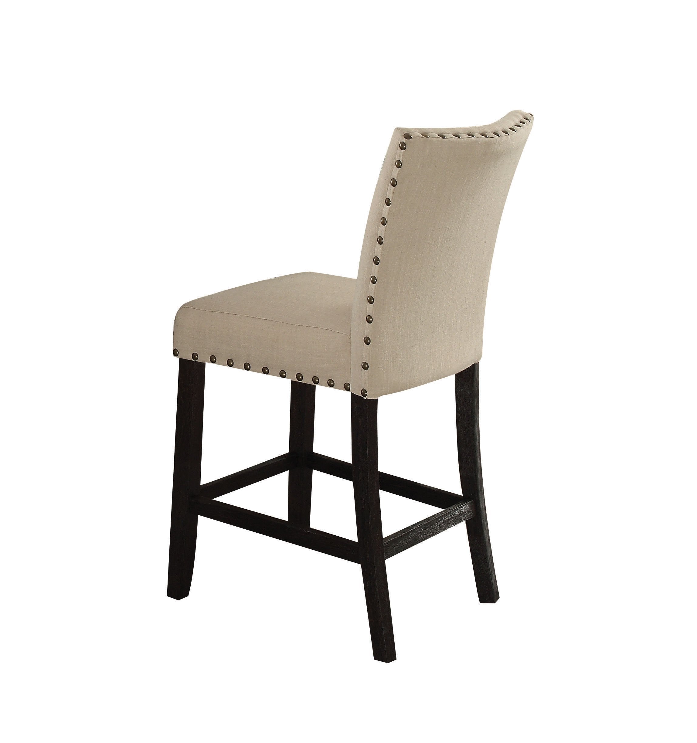 ACME Furniture Nolan Counter Height Chair, Set of 2, Linen/Salvage Dark Oak