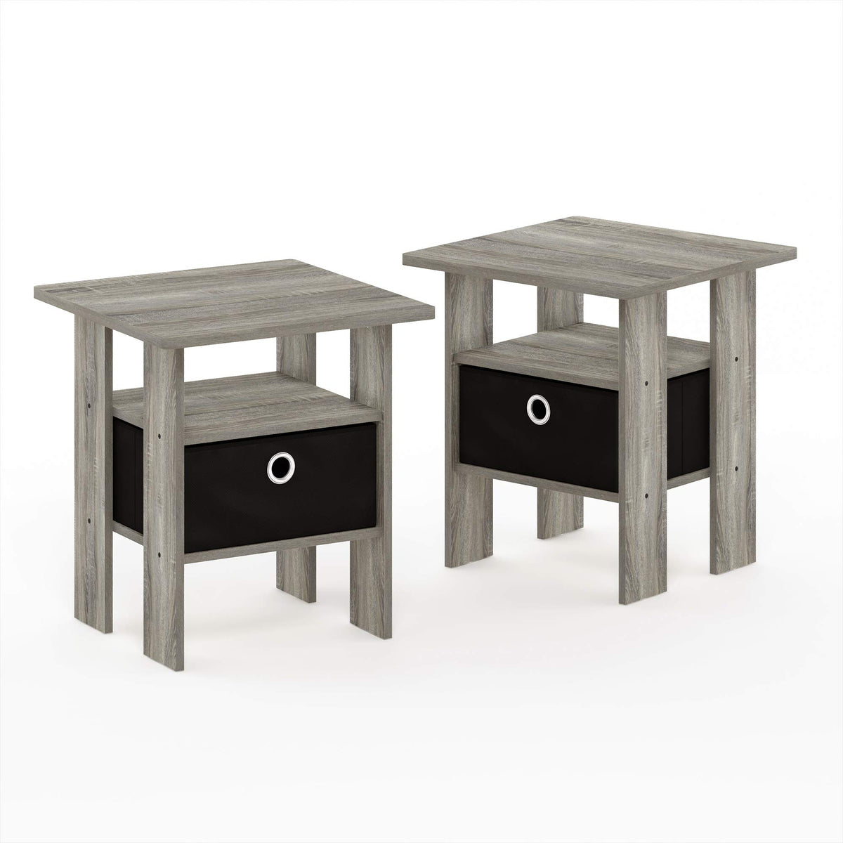 Furinno Andrey Set Of 2 End Table / Side Table / Night Stand / Bedside Table With Bin Drawer, French Oak Grey