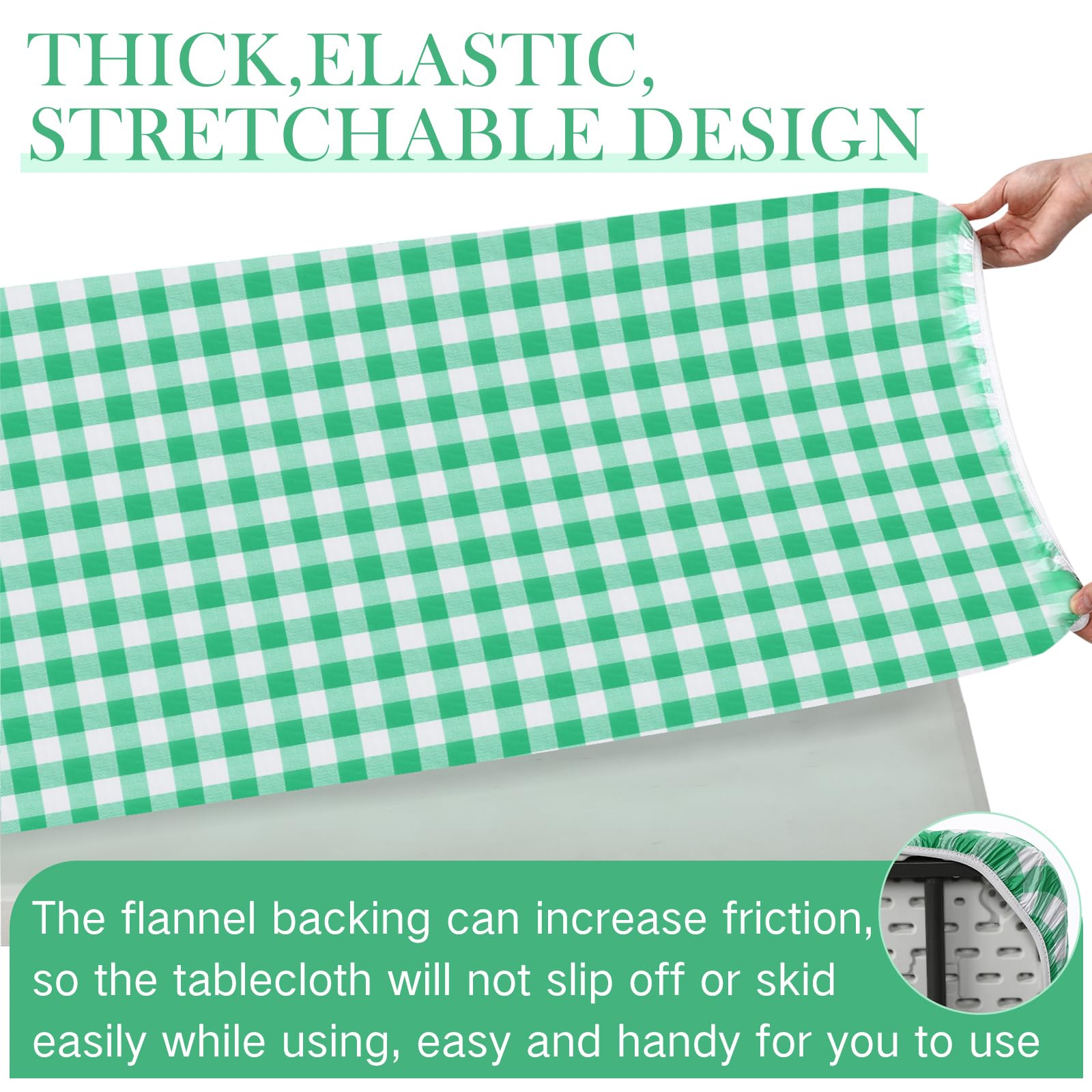 3 Pcs Plastic Picnic Table Cover Checkered Tablecloth Fitted Rectangular Table Cloth 30 X 72 Inch Vinyl Waterproof Flannel Backed With Elastic Rim For Indoor Outdoor Picnic Party(Green And White)
