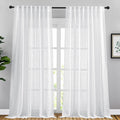 Nicetown Living Room Curtains Linen Sheer, Rod Pocket & Back Tab Sheer Linen Window Treatments Extra Long Vertical Drapes Privac