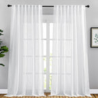 Nicetown Living Room Curtains Linen Sheer, Rod Pocket & Back Tab Sheer Linen Window Treatments Extra Long Vertical Drapes Privac