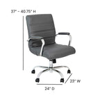 Flash Furniture Whitney Mid-Back Swivel LeatherSoft Desk Chair with Padded Seat and Armrests, Adjustable Height Padded Office Chair, Gray/Chrome