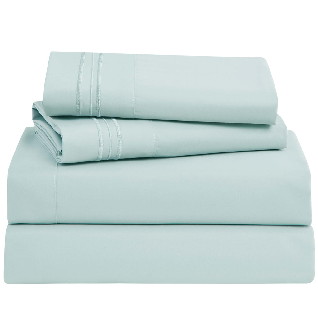 Clara Clark Bed Sheets, Premier 1800 Series 4 Piece Bed Sheet Set, Deep Pocket, Wrinkle, Fade, Stain Resistant, Luxury Soft Bedding Sheets & Pillowcases, Queen, Light Blue Aqua
