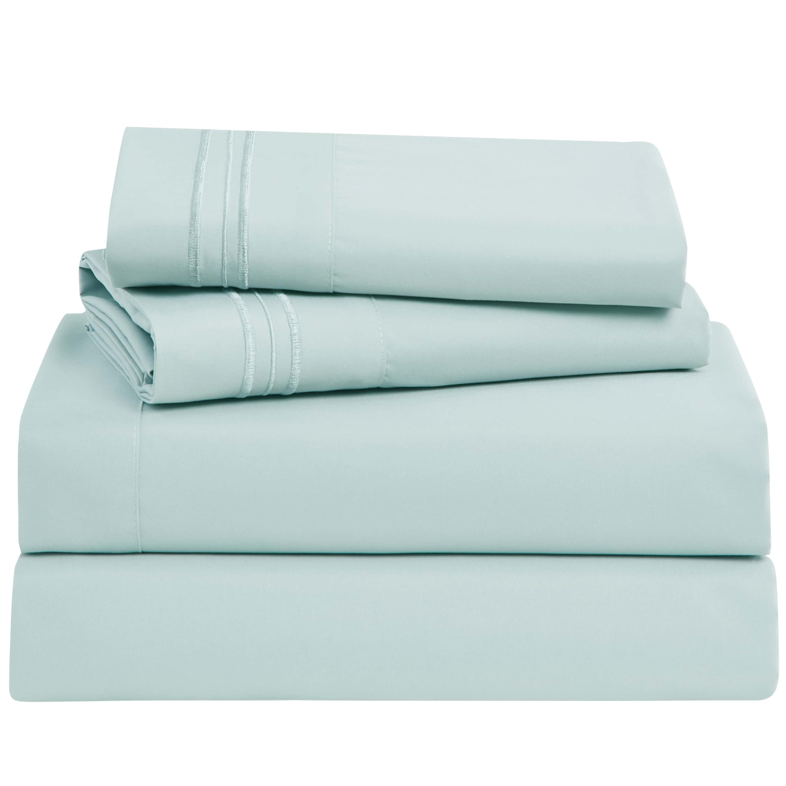 Clara Clark Bed Sheets, Premier 1800 Series 4 Piece Bed Sheet Set, Deep Pocket, Wrinkle, Fade, Stain Resistant, Luxury Soft Bedding Sheets & Pillowcases, Queen, Light Blue Aqua