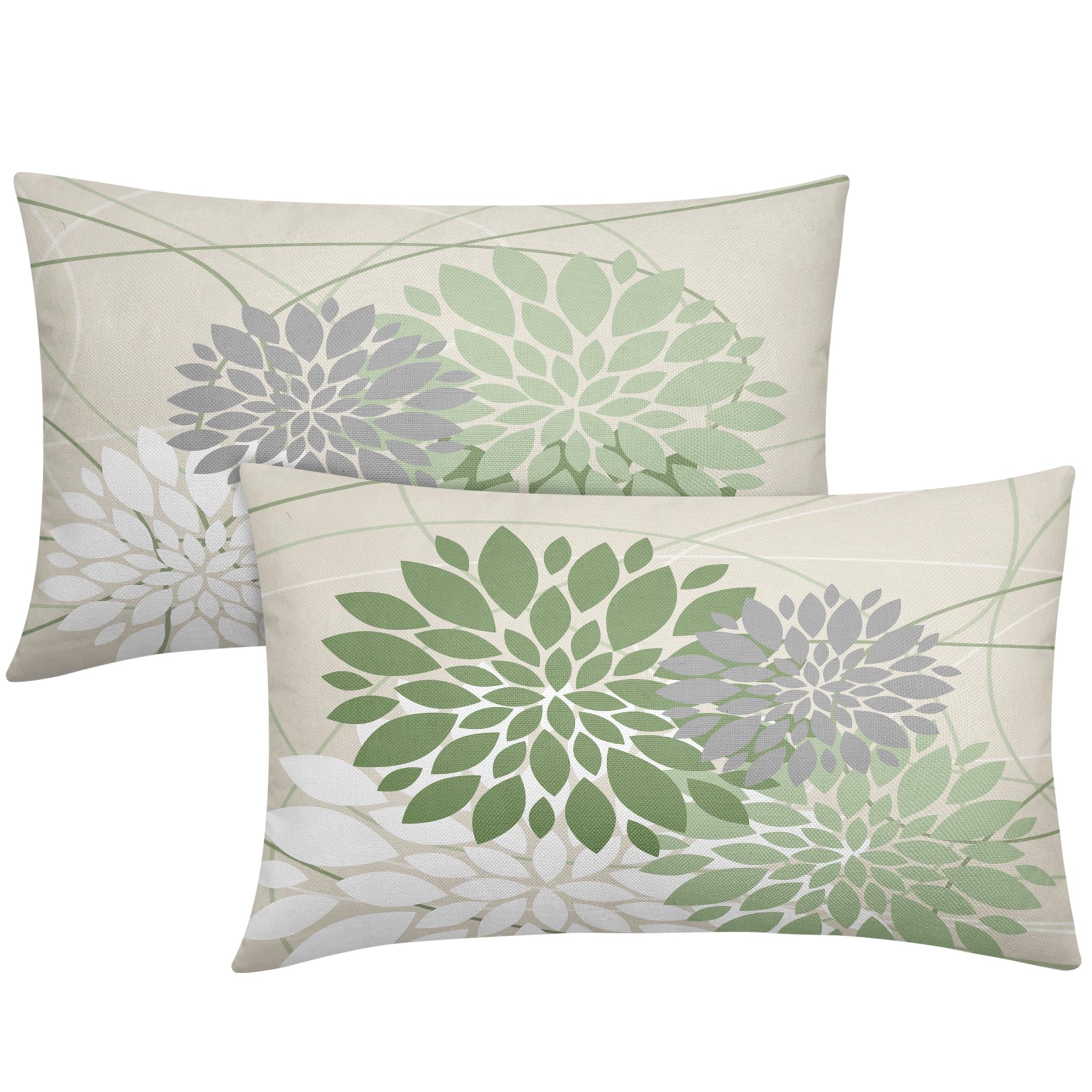 Sage Green Lumbar Pillow Covers 12X20 Inch Spring Geometric Dahlia Elegant Line Modern Floral Pillow Case Farmhouse Outdoor Deco