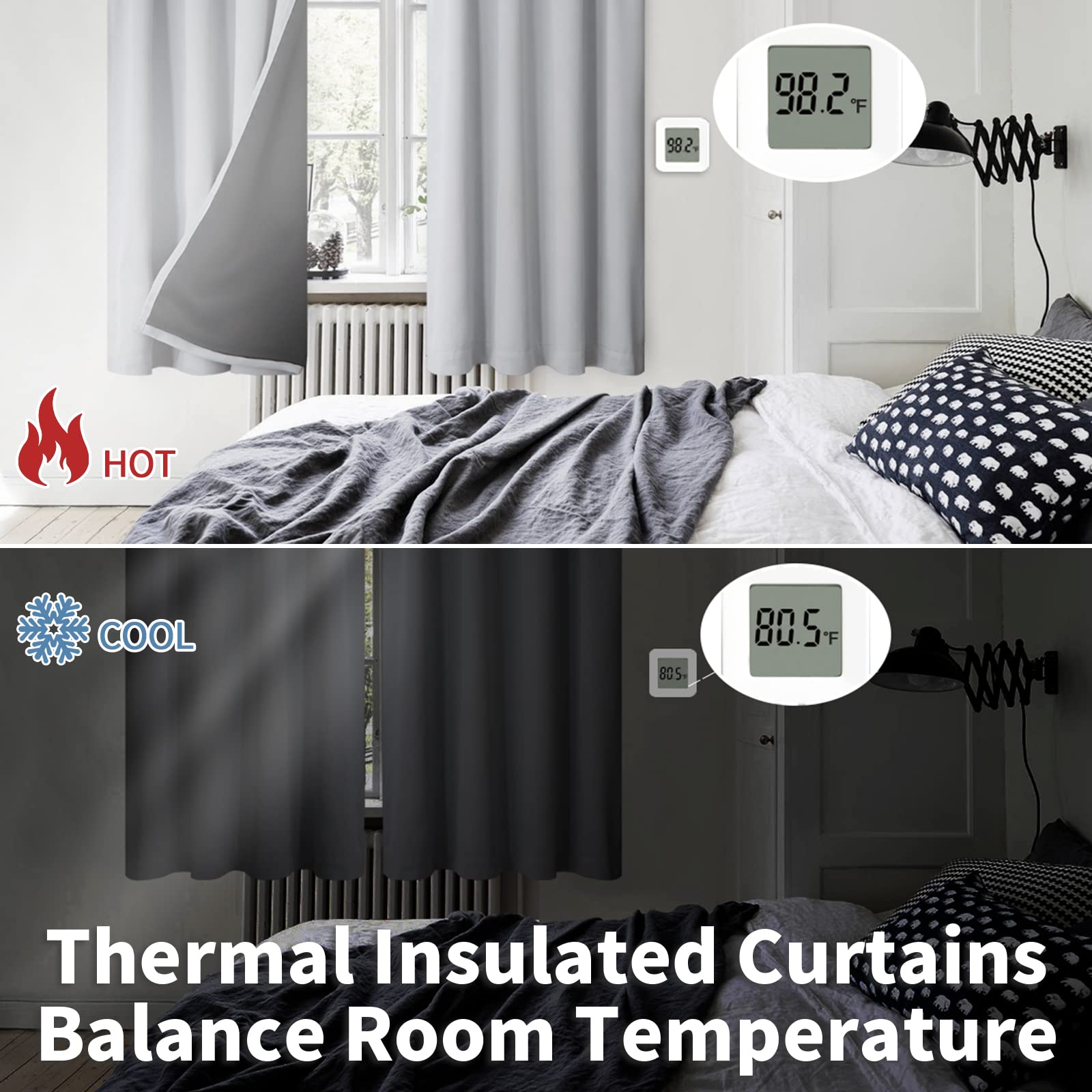 Bgment Light Grey Blackout Curtains For Bedroom 45 Inch Length, Rod Pocket 100% Blackout Curtains With Thermal Liner Darkening Curtains For Living Room, Each Window Curtains 2 Panels, 42 X 45 Inch