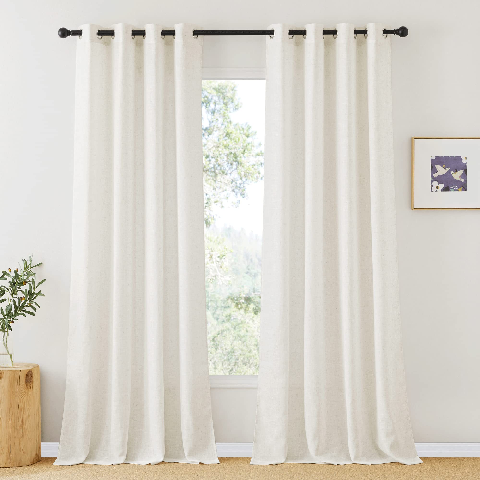 Ryb Home Sheer Curtains 95 Inches Long Natural Linen Textured Curtains Light Glare Filtering Privacy Drapes For Living Room Bedr