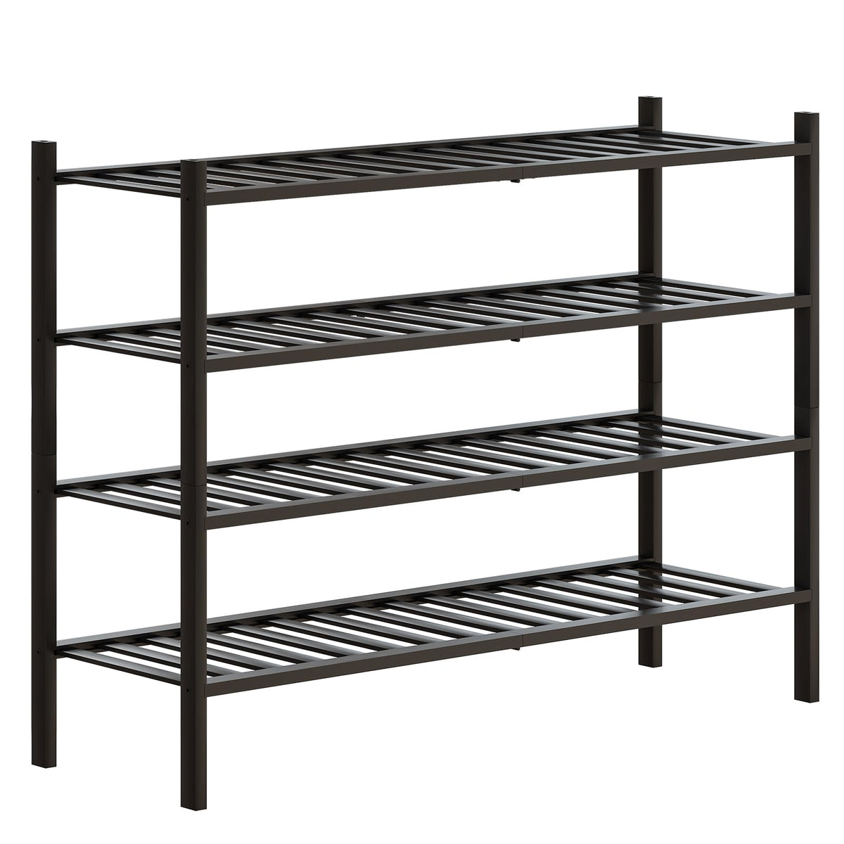 Filwh Bamboo Shoe Rack Stackable Shoe Shelf Storage Organizer For Unit Entryway Hallway And Closet Sturdy Freestanding Shoe Shelf (4L Tier Black)