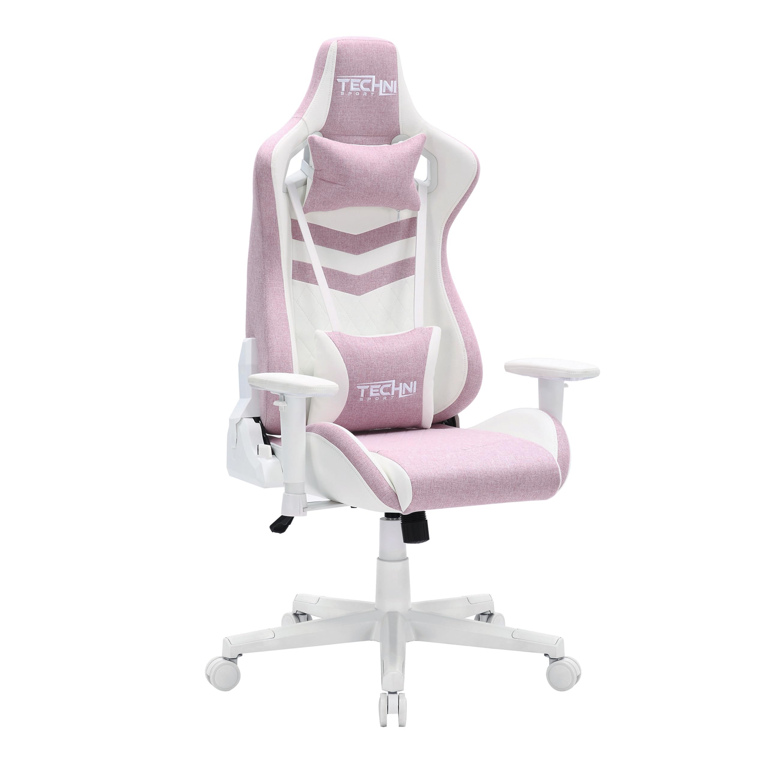 Techni Sport Gaming Chair - Pink White Racing Style - Ergonomic Office Computer Chair with Memory Foam, Lumbar Support, Sport De