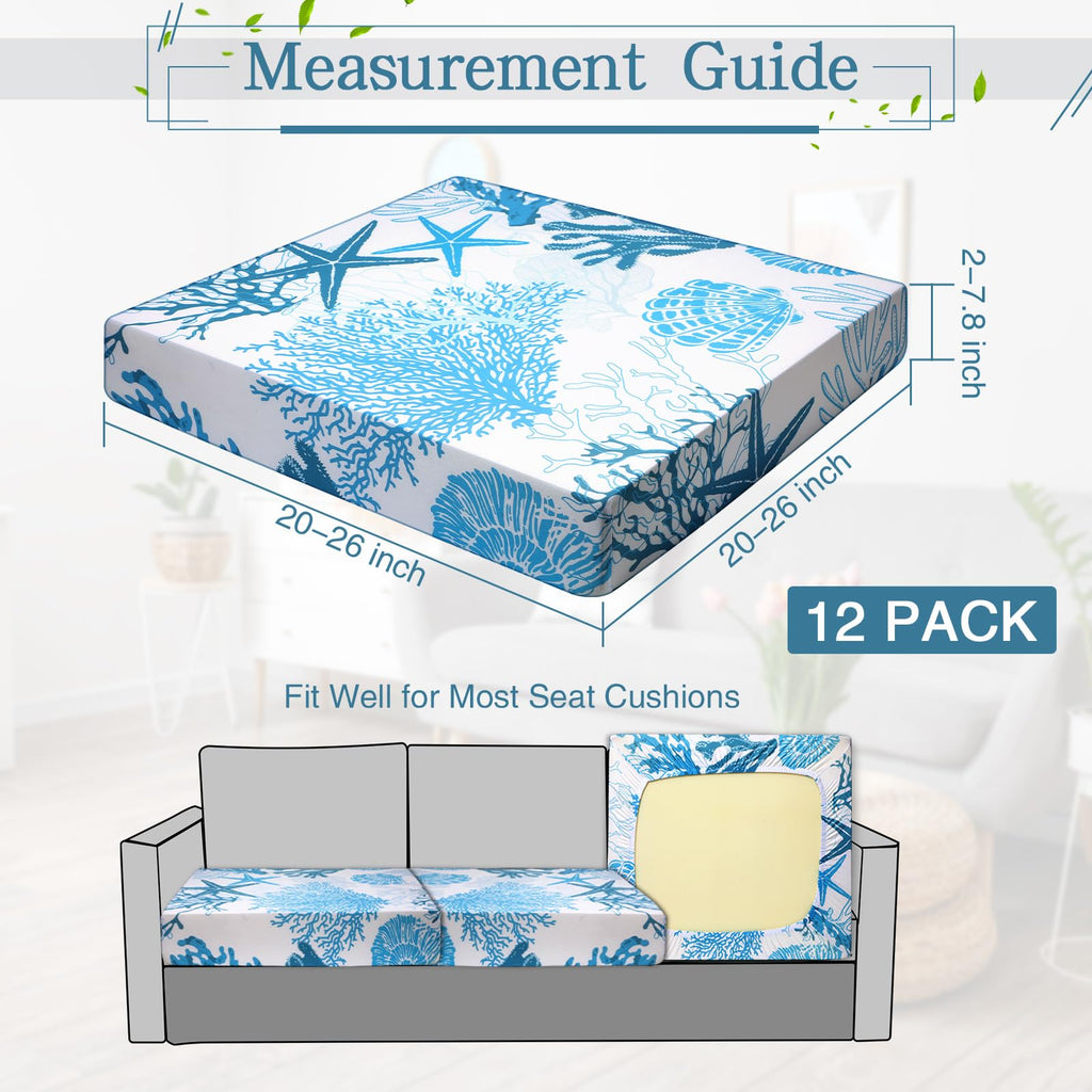 Newwiee 12 Pcs Patio Stretch Sofa Cushion Covers Outdoor Cushion Cover Replacement Couch Slipcover Sofa Seat Cover Flexibility Chair Cushion Cover Porch Patio Furniture Protector (Light Blue,Ocean)