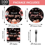 96Pcs We Will Miss You Party Paper Plate And Napkin Farewell Party Decoration Going Away Party Disposable Tableware Set Black An