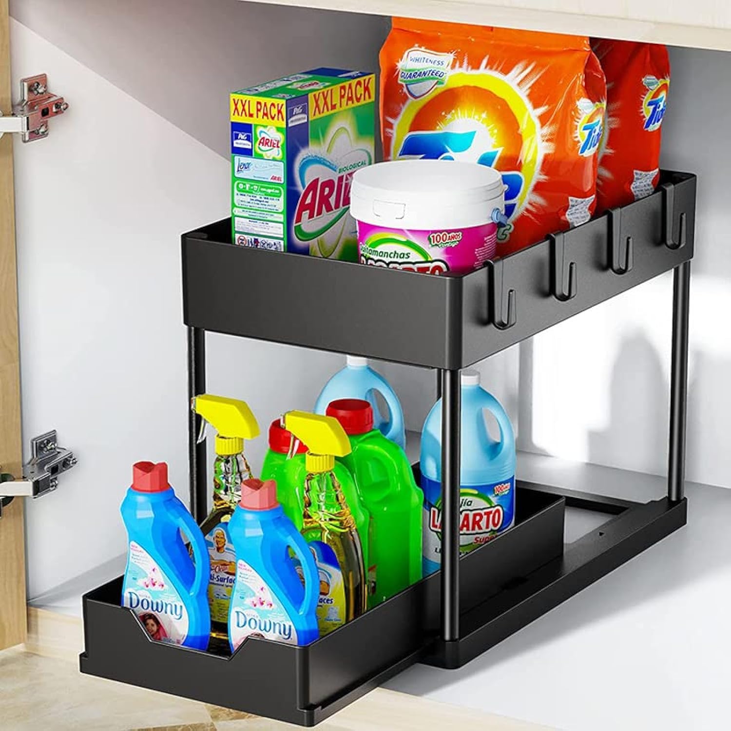 Jorunb Under Sink Organizer, 2 Tier Bathroom Cabinet Organizer With Sliding Basket, MultiPurpose Under Sink Organizers And Stor