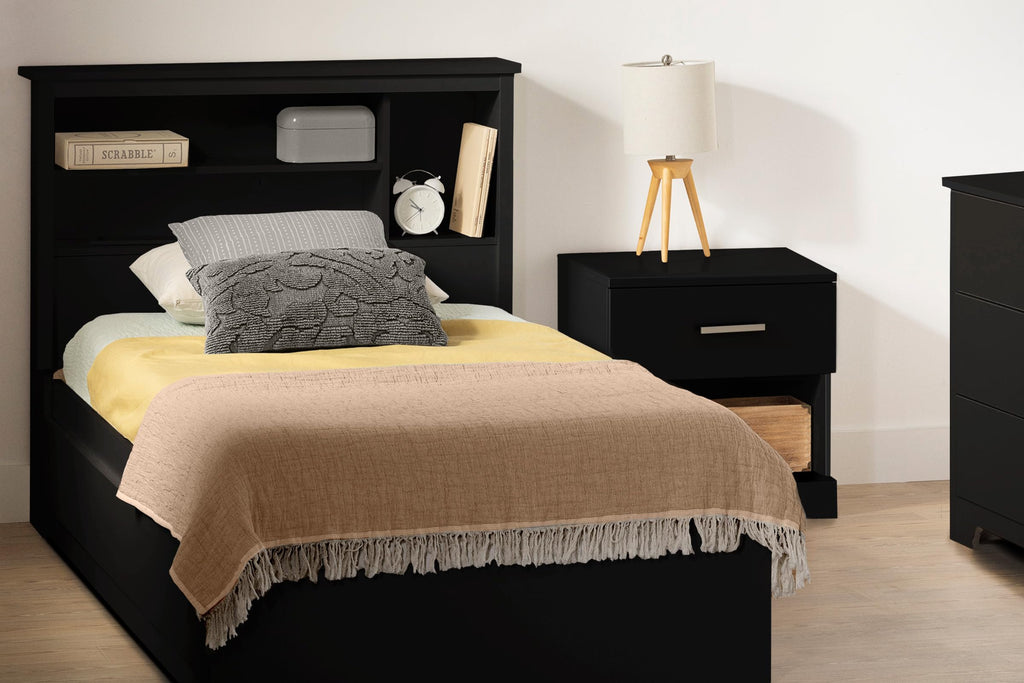 South Shore Gramercy Storage Bed and Bookcase Headboard Set, Twin, Pure Black