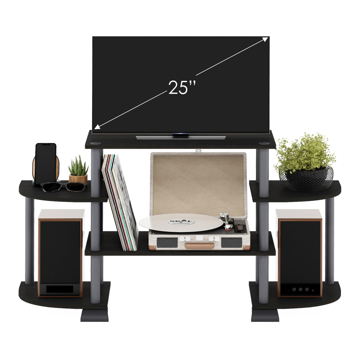 Furinno Turn-N-Tube Rounded Corner TV Entertainment Center, Black/Grey