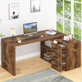 Hsh L Shape Home Office Desk With Drawers, L-Shaped Computer Desk With Storage Cabinet Shelves, Wood Executive Desk For Writing Work, Reversible Study Table In Bedroom Living Room, Rustic Brown, 55 In