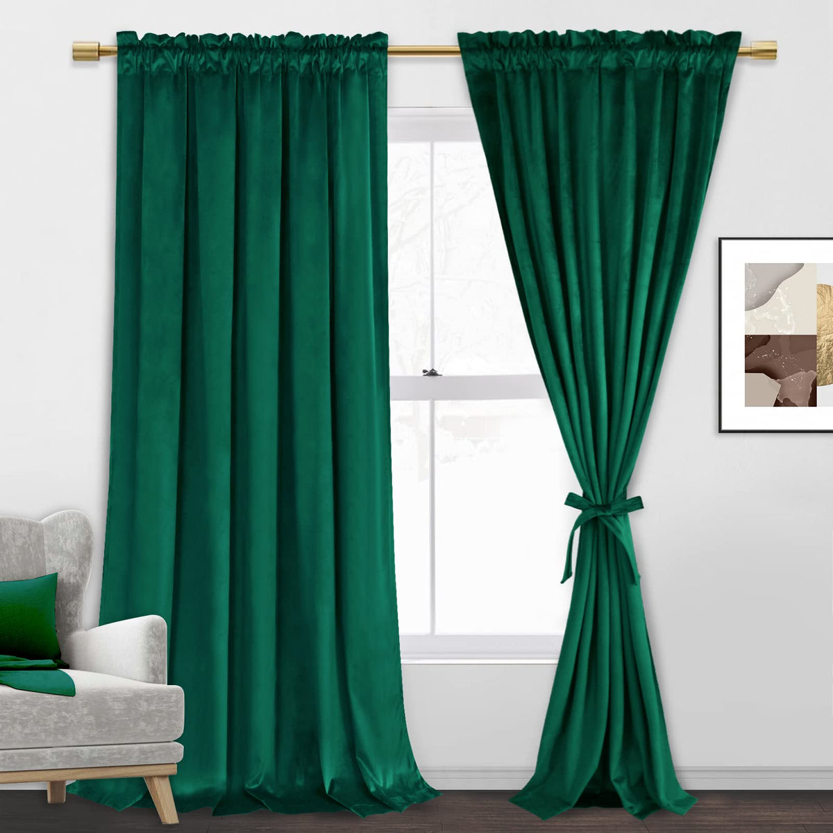 Jiuzhen Velvet Blackout Curtains For Living Room - 84 Inches Thermal Insualted Room Darkening Rod Pocket Drapes For Ofiice/Party