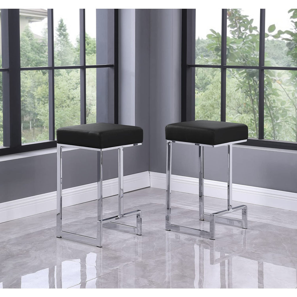 Best Master Furniture Dorrington Faux Leather Backless Counter Height Stool in Black/Silver (Set of 2)