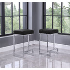 Best Master Furniture Dorrington Faux Leather Backless Counter Height Stool in Black/Silver (Set of 2)