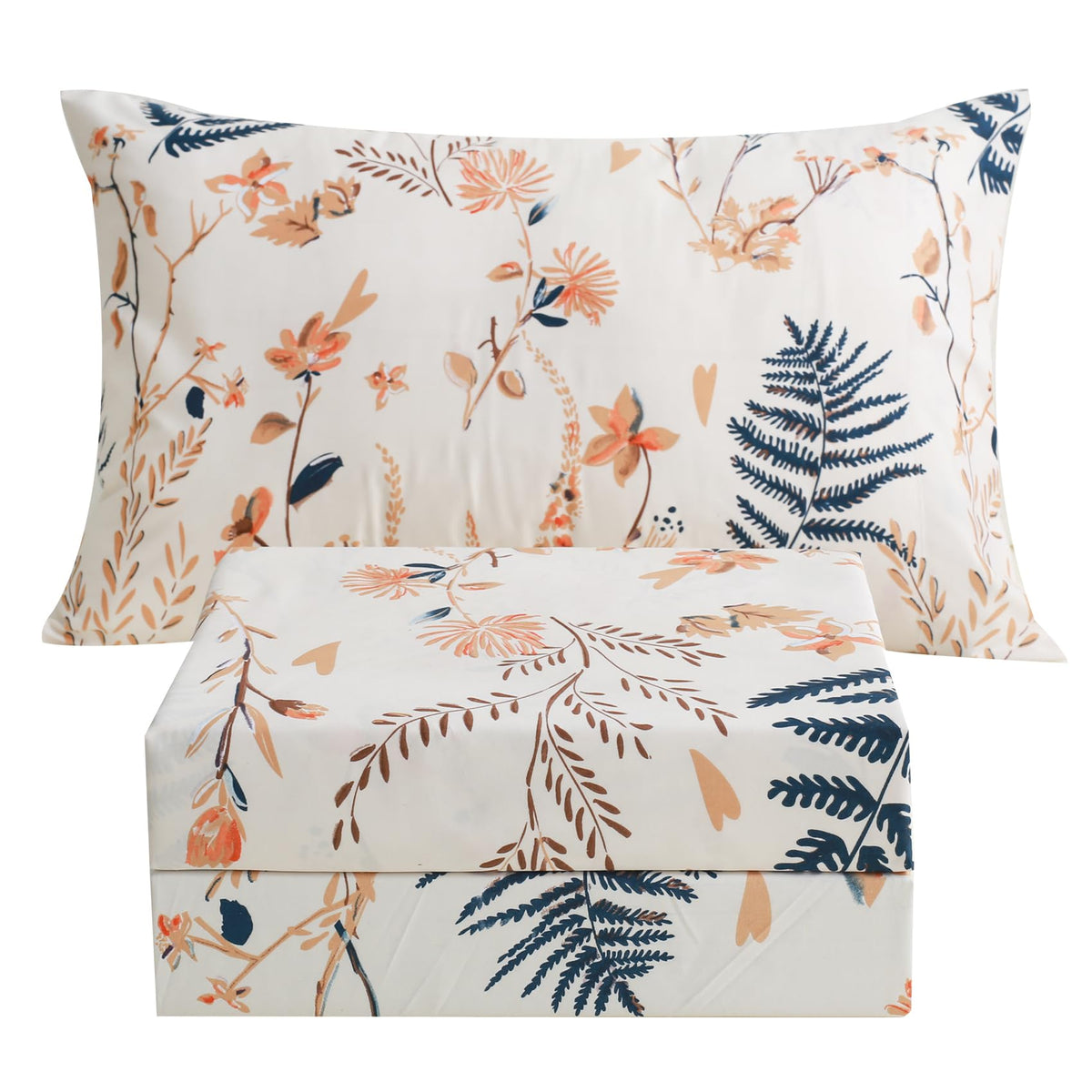 Jsd Boho Floral Printed Sheet Set Twin Size 3 Piece, Soft Botanical Pattern Microfiber Sheets Extra Deep Pocket