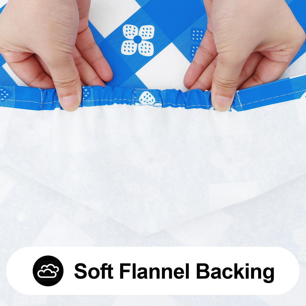 Spotjoy Rectangle Picnic Table Cloth, Waterproof Elastic Fitted Outdoor Table Covers For 8 Foot Tables, Flannel Backed Plastic V