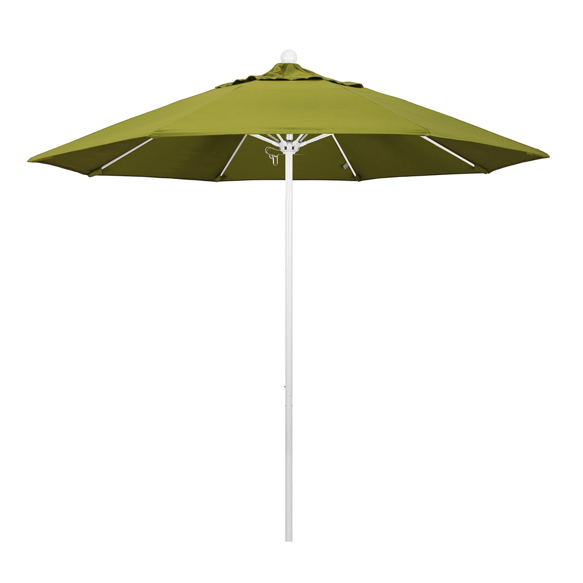 California Umbrella 9' Round Aluminum/Fiberglass Umbrella, Push Open, White Pole, Pacifica Ginkgo Fabric