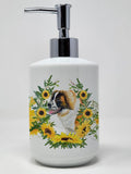 Caroline's Treasures CK2871SOAP Saint Bernard in Sunflowers Ceramic Soap Dispenser Hand Soap Dispenser Pump Bottles for Bathroom