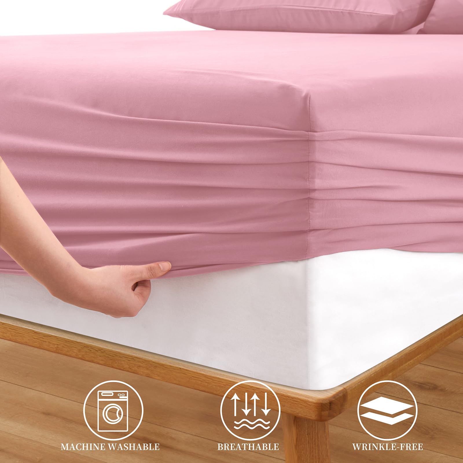 Horbaunal Extra Deep Pocket Queen Fitted Sheet Only - Fits Up To 24 Inch Mattress - Luxury 1800 Thread Count - Microfiber Pink F