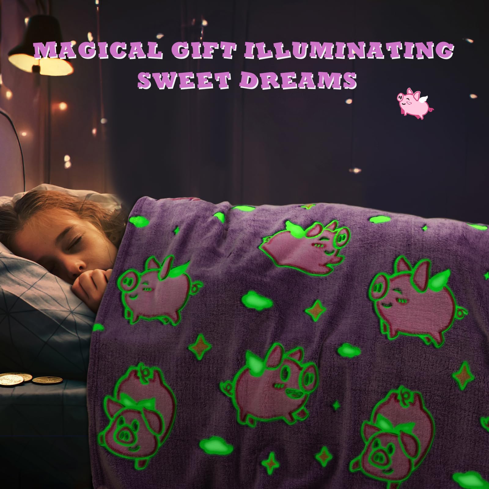 Pig Blanket Glow In The Dark Cute Pink Pig Throw Blanket For Girls Kids Pig Gifts For Girls Soft Fleece Animal Blanket For Toddler Pig Decor Kids Birthday Valentines