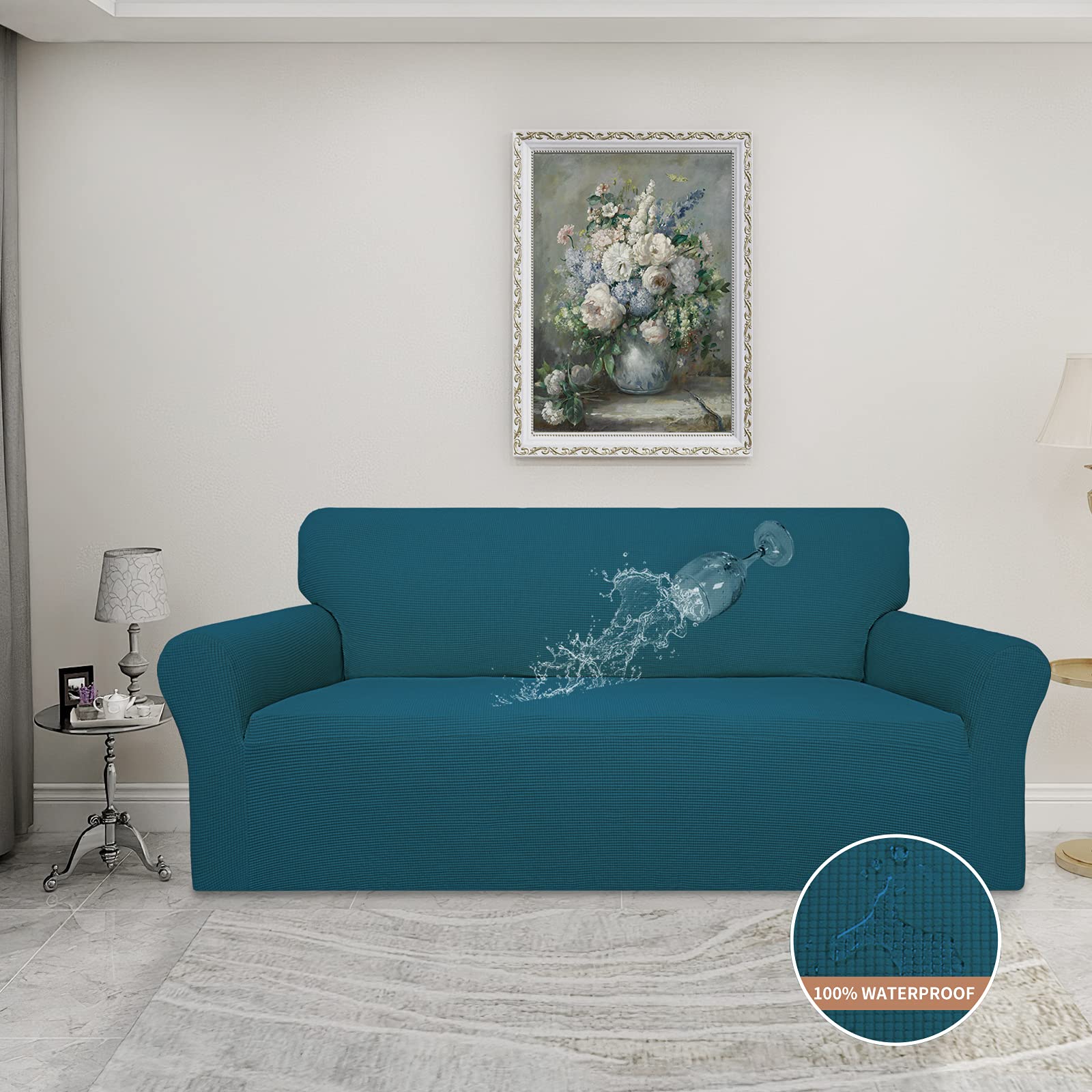 Easy-Going 100% Waterproof Couch Cover, Dual Waterproof Sofa Cover, Stretch Jacquard Sofa Slipcover, Leakproof Furniture Protector For Kids, Pets, Dog And Cat (Sofa, Peacock Blue)
