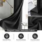 Melodieux Black Semi Sheer Curtains 45 Inch Length For Bedroom Kitchen Small Windows, Linen Look Rod Pocket Privacy Sheer Drapes